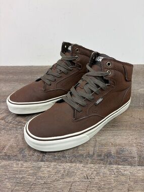 Vans Men’s Leather High Top Sneakers Brown | Off The Wall Casual Shoes Size 7.5